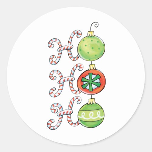 Cute Christmas Ho Ho Ho Candy Canes Ornaments Classic Round Sticker