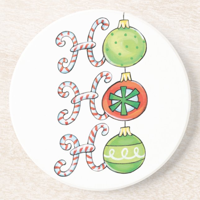 Cute Christmas Ho Ho Ho, Candy Canes Ornaments Drink Coaster (Front)