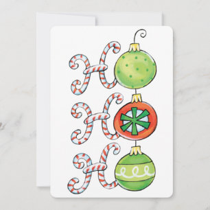 Cute Christmas Ho Ho Ho, Candy Canes Ornaments Invitation