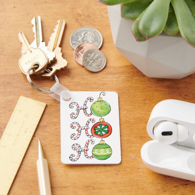 Cute Christmas Ho Ho Ho, Candy Canes Ornaments Keychain (Desk)