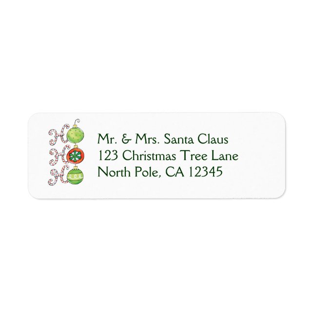 Cute Christmas Ho Ho Ho, Candy Canes Ornaments Label (Front)
