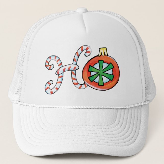 Cute Christmas Ho Ho Ho, Candy Canes Ornaments Trucker Hat (Front)