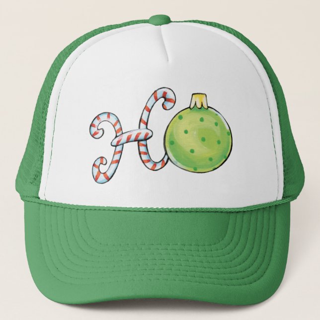 Cute Christmas Ho Ho Ho, Candy Canes Ornaments Trucker Hat (Front)