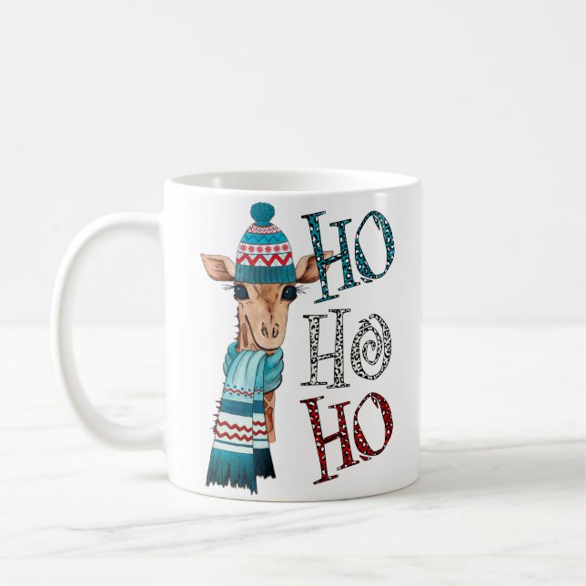 Cute Christmas Ho Ho Ho Giraffe Coffee Mug (Left)