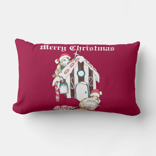 Cute Christmas Holiday Beaver Chalet Lumbar Pillow (Front)