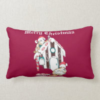 Cute Christmas Holiday Beaver Chalet Lumbar Pillow