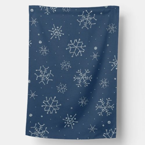Cute Christmas holiday blue snowflake winter Xmas House Flag