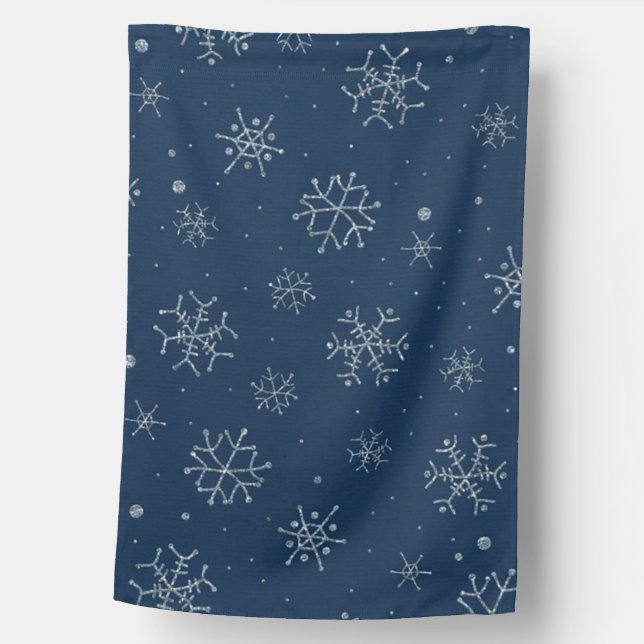Cute Christmas holiday blue snowflake winter Xmas House Flag (Front)