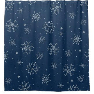 Cute Christmas holiday blue snowflake winter Xmas Shower Curtain
