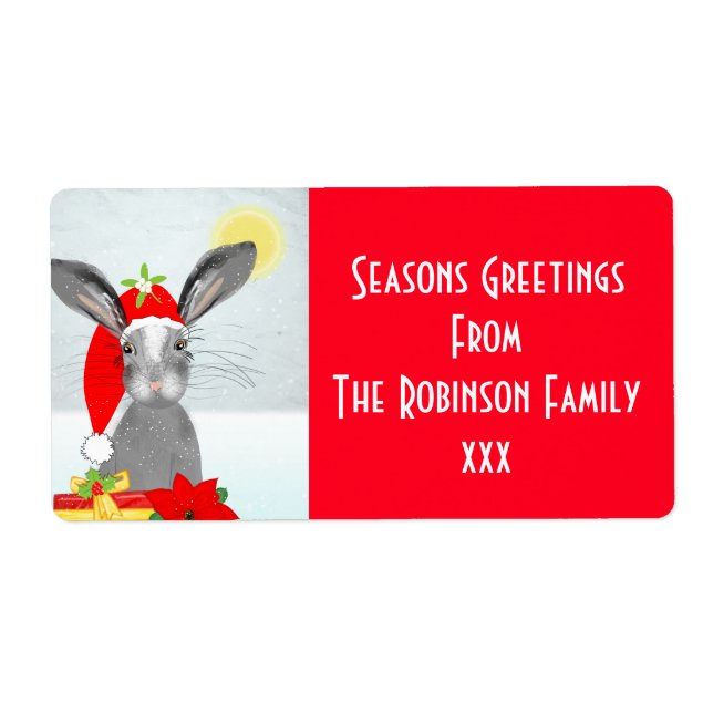 Cute Christmas Holiday Bunny Rabbit Editable Label (Front)