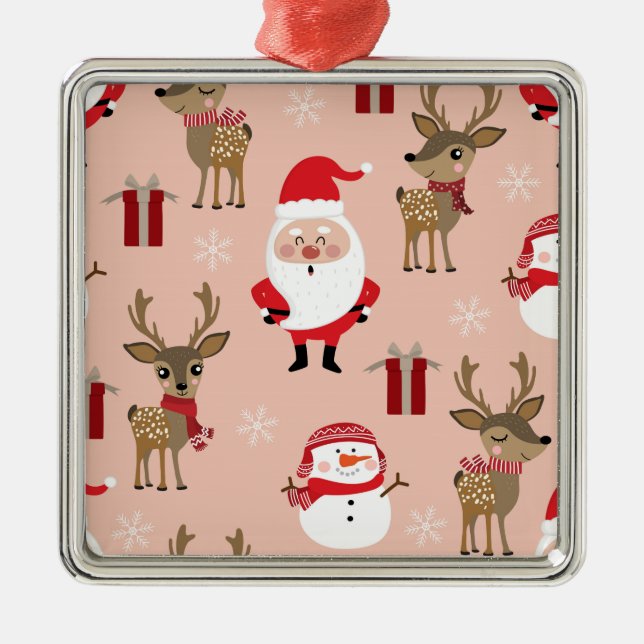 Cute Christmas Holiday Cartoon Metal Ornament (Front)