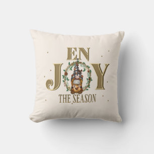 Cute Christmas Holiday Coffee Gnome Throw Pillow