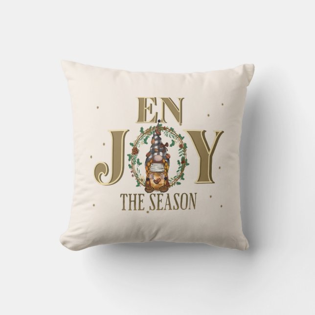 Cute Christmas Holiday Coffee Gnome  Throw Pillow (Front)