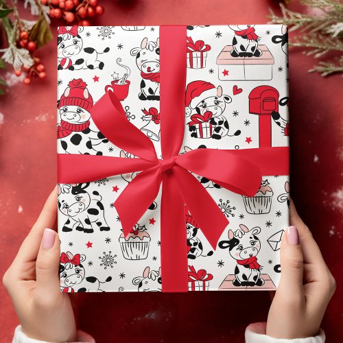 Cute Christmas Holiday Cows Gifts Modern Pattern Wrapping Paper