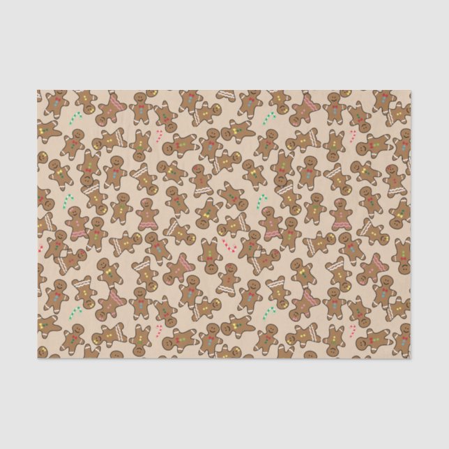 Cute Christmas Holiday Gingerbread Men Cookies Tissue Paper (Front)