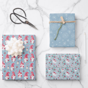 Cute Christmas Holiday Gnome Wrapping Paper Sheets