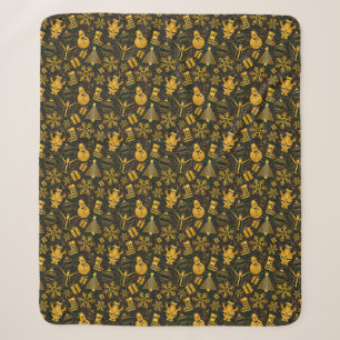 Cute Christmas Holiday Gold Black Pattern Sherpa Blanket