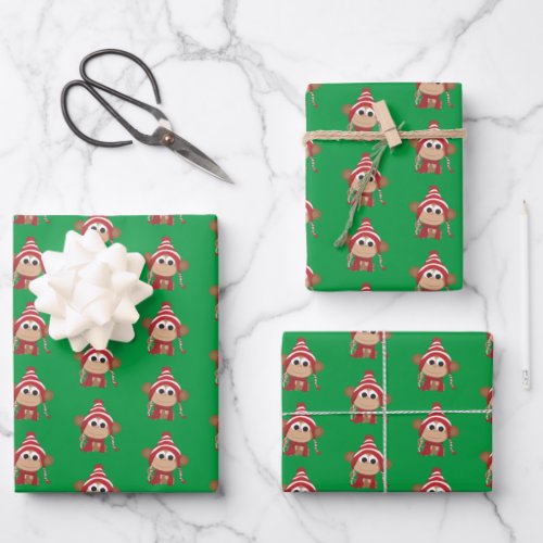 Cute  Christmas Holiday Monkeys Wrapping Paper Sheets