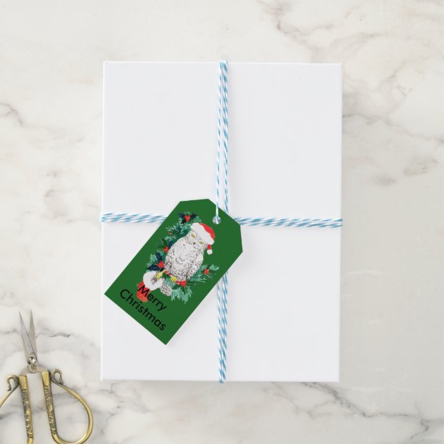 Cute Christmas Holiday Owl With Stocking Gift Tags