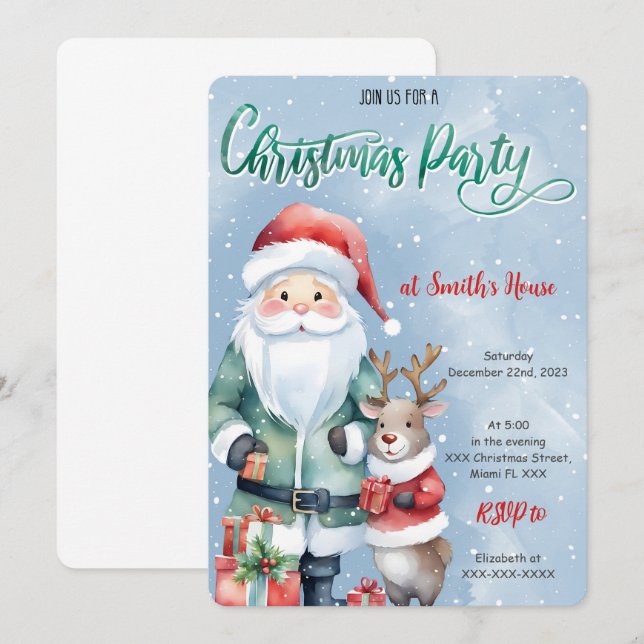 Cute Christmas Holiday Party Invitation (Front/Back)