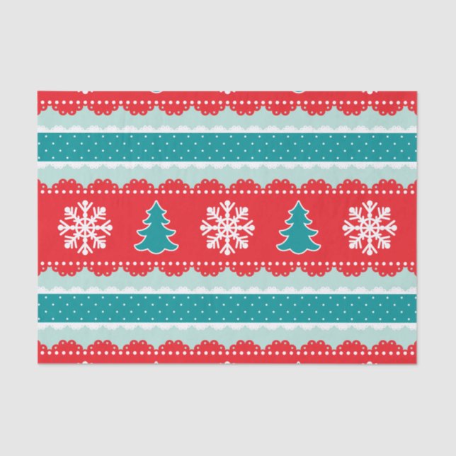 Cute Christmas Holiday Pattern In Red Teal Mint Tissue Paper (Front)
