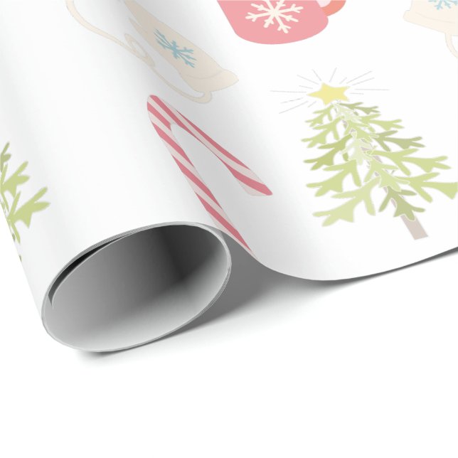 Cute Christmas Holiday Pattern White Wrapping Paper (Roll Corner)