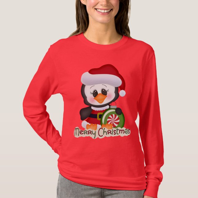 Cute Christmas Holiday penguin t-shirt (Front)