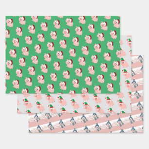 Cute Christmas Holiday Pigs Wrapping Paper Sheets