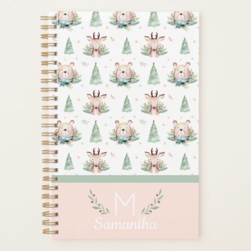 Cute Christmas Holiday Trees Bear  Deer Monogram Planner