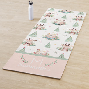 Cute Christmas Holiday Trees Bear & Deer Monogram Yoga Mat