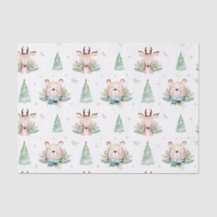 Cute Christmas Holiday Trees Woodland Bear & Deer Tissue Paper