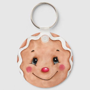 Cute Christmas Holiday Watercolor Gingerbread Face Keychain