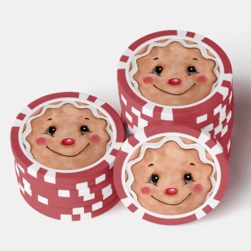 Cute Christmas Holiday Watercolor Gingerbread Face Poker Chips