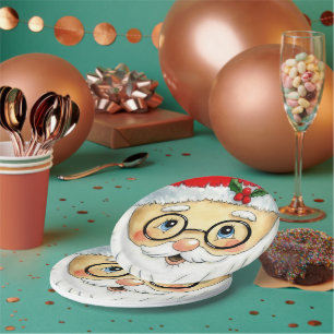 Cute Christmas Holiday Watercolor Santa Face Paper Plates