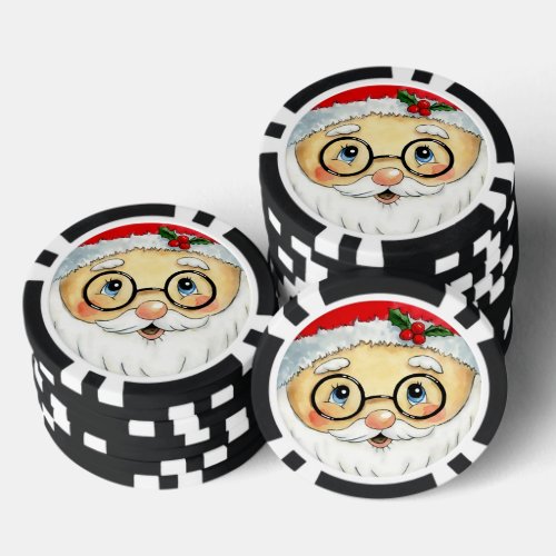 Cute Christmas Holiday Watercolor Santa Face Poker Chips