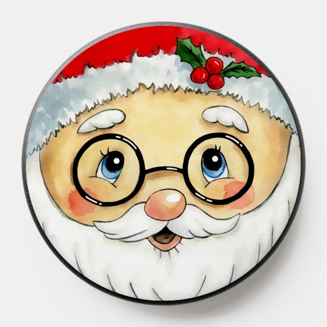 Cute Christmas Holiday Watercolor Santa Face PopSocket (Popsocket)