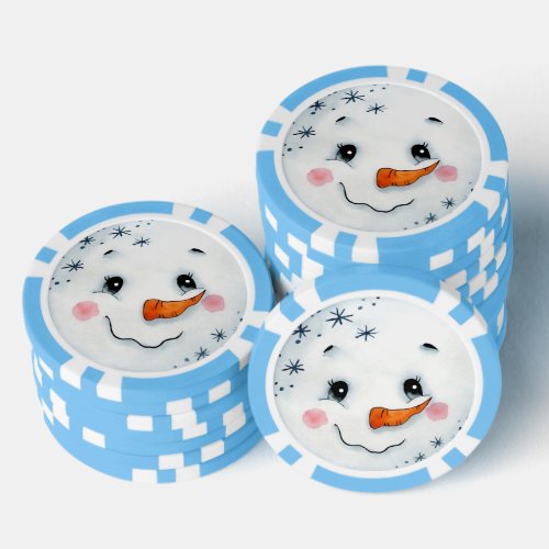 Cute Christmas Holiday Watercolor Snowman Face Poker Chips