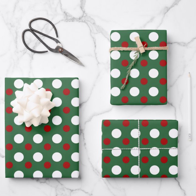 Cute Christmas Holidays Polka Dots Pattern Green Wrapping Paper Sheets (Front)