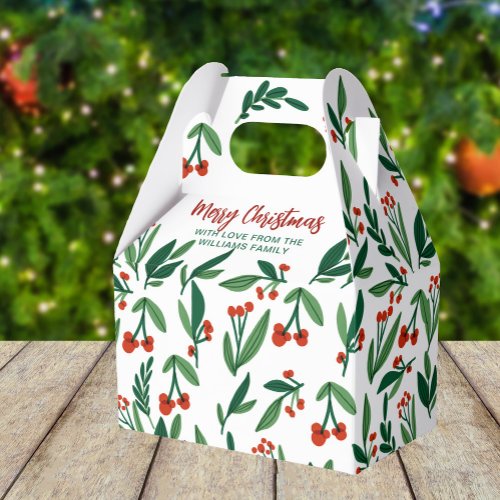 Cute Christmas Holly Berry Leaves Holiday Party Favor Boxes