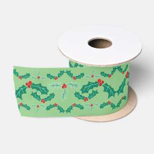 Cute Christmas Holly in Red & Green Satin Ribbon