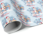 Cute Christmas Horse at North Pole Wrapping Paper<br><div class="desc">Cute Merry Christmas Horse  at the North Pole in Santa Hat  and holding a wreath in his mouth - standing in the snow next to the North Pole Sign.    by © WhimsicalArtwork™   Choose background color,  we chose a light blue</div>