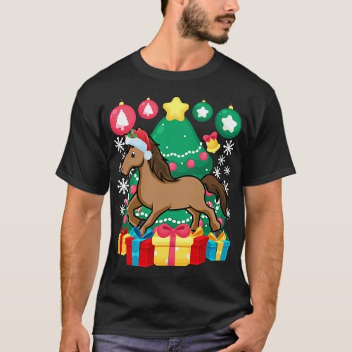 Cute Christmas Horse Lover Gifts Santa Hat Xmas De T_Shirt