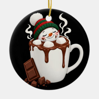 Cute Christmas Hot Chocolate Snowman Ceramic Ornament