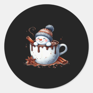 Cute Christmas Hot Chocolate Snowman Classic Round Sticker