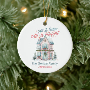 Cute Christmas House Ceramic Ornament