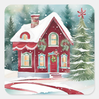 Cute Christmas house 🏠 gingerbread house Square Sticker