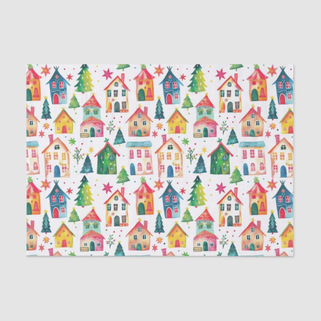 Cute Christmas Houses  Tissue Paper (Front)