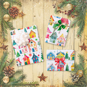 Cute Christmas Houses Wrapping Paper Sheets