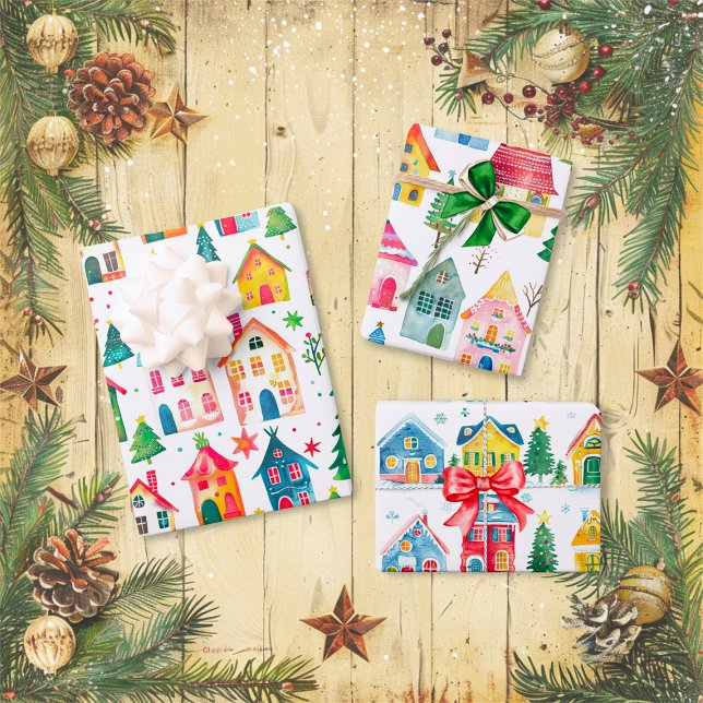 Cute Christmas Houses  Wrapping Paper Sheets (Cute Christmas Houses Wrapping Paper Sheets)