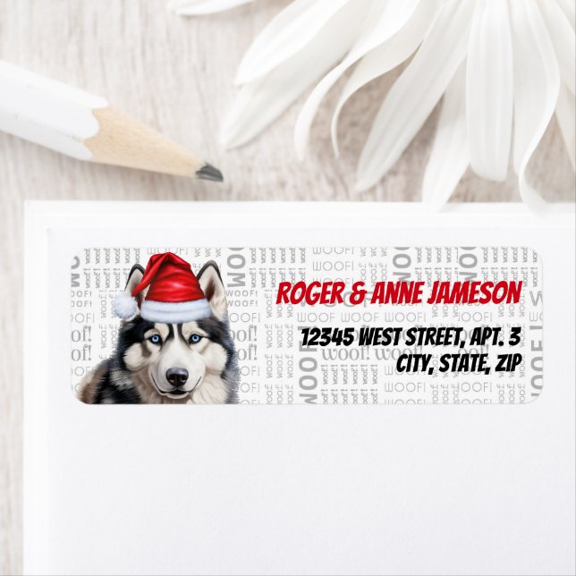 Cute Christmas Husky Santa Dog Return Address Label (Insitu)